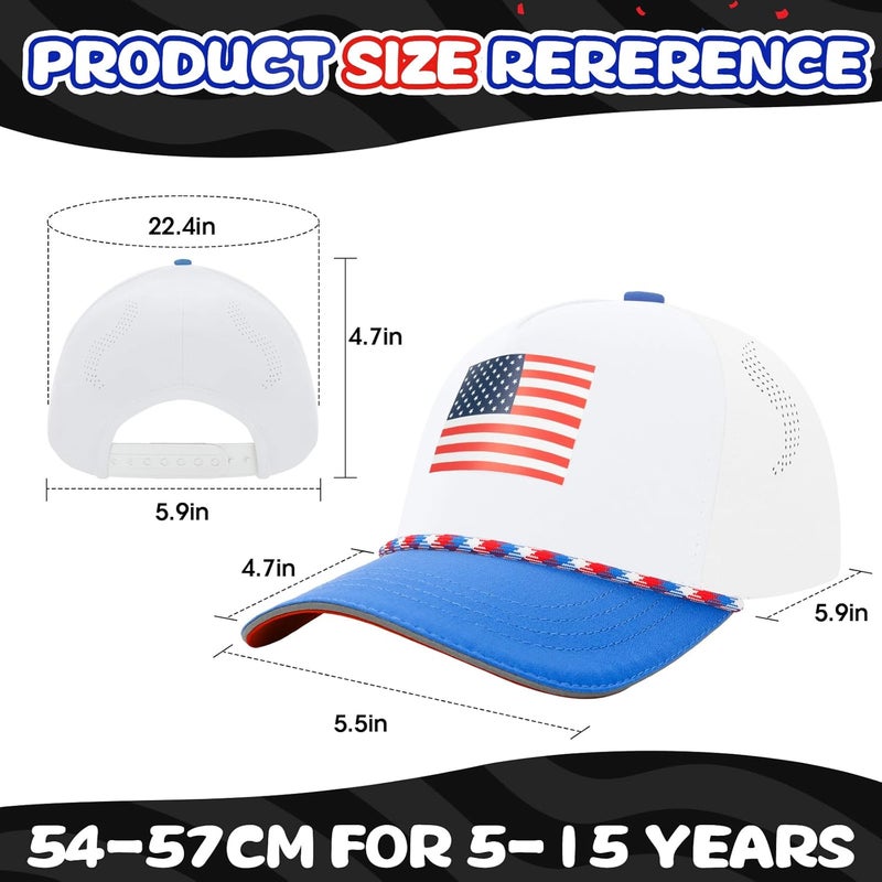 BROMZ Kids Youth American Flag Trucker Hat, Waterproof Quick Dry Snapback Hats, USA Baseball Cap for Boys Girls 5-15 Years - Image 3